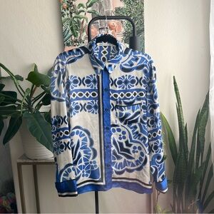 Zara Blue and White Button Down Shirt